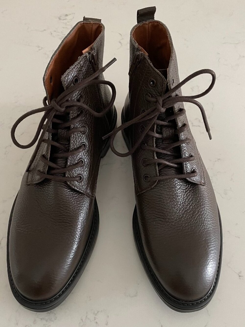 Massimo Dutti Lace Up Almond Toe Nappa Leather Boots Neutral Brown Sz 42